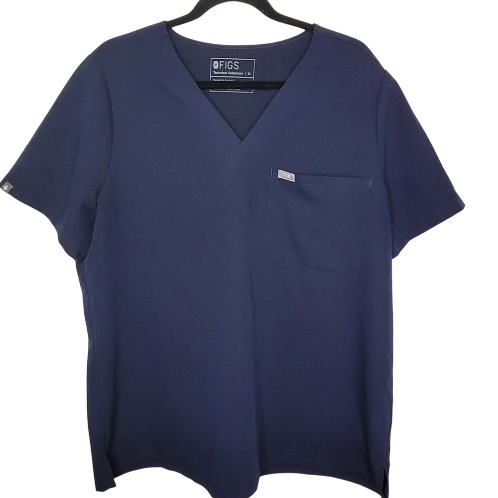 Figs Technical Collection Women's Scrubs Top Size XL Navy Blue Pocket Healthcare
